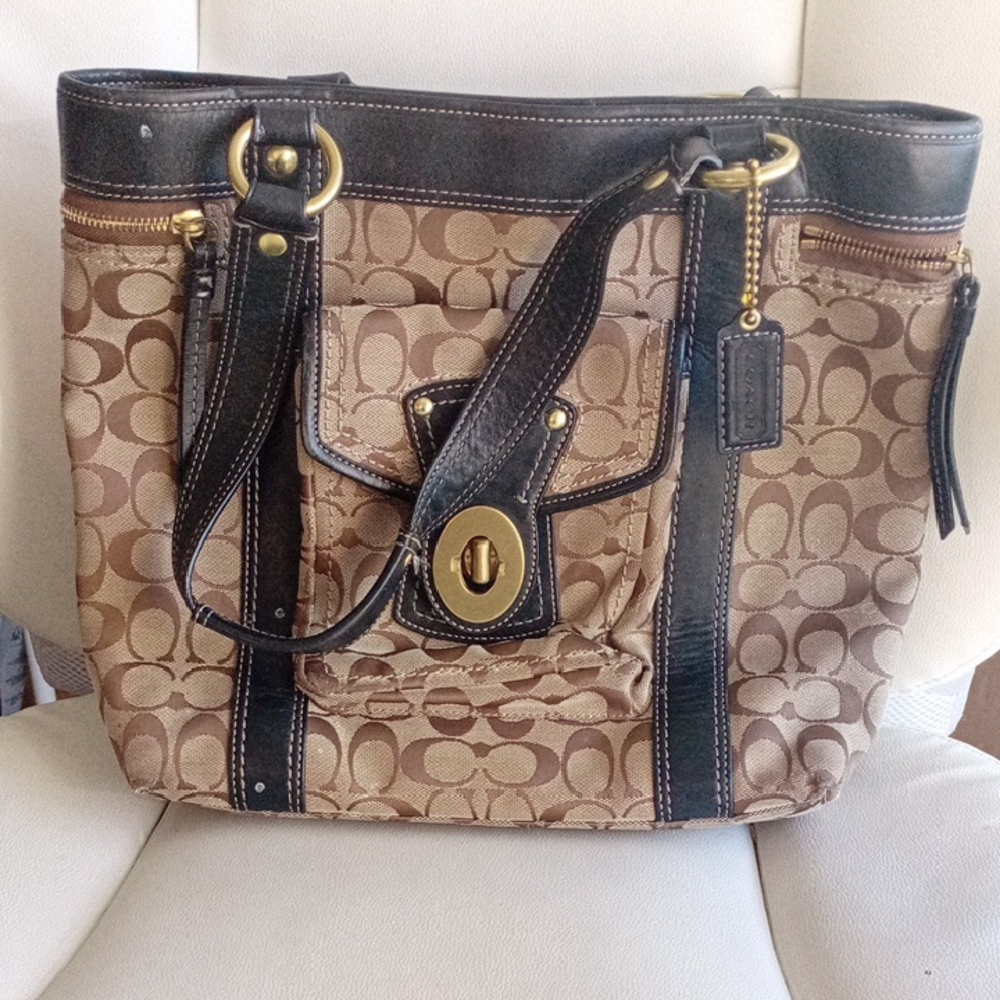 Coach Brown and Black Signature Tote